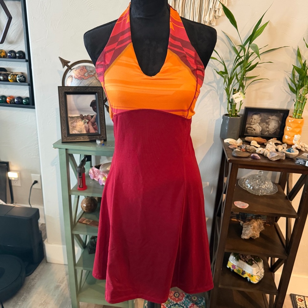 Mountain Hardwear Halter Colorblock Dress in Orange and Burgundy